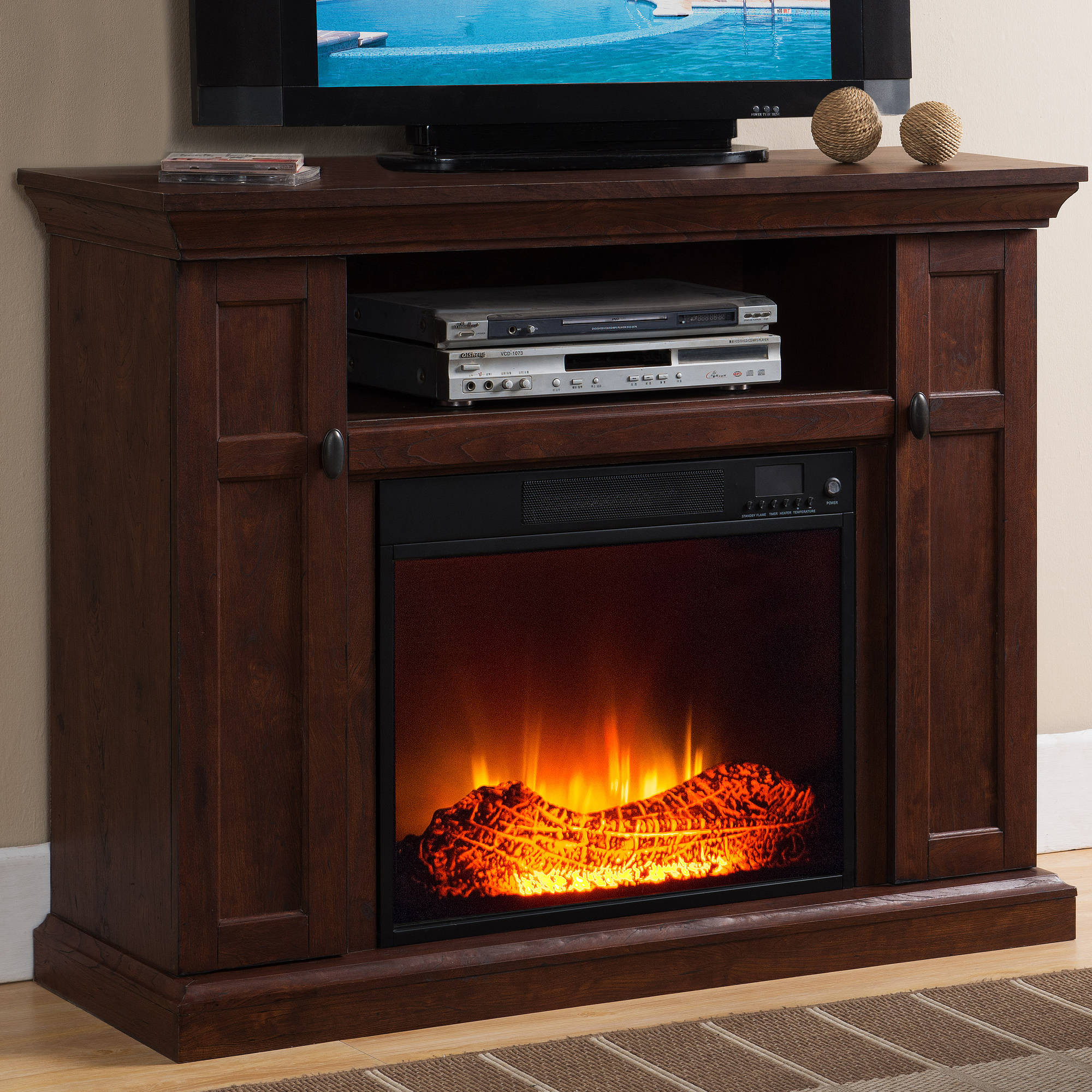 Cherry Electric Fireplace
 Prokonian Electric Fireplace with 46" Mantle with Storage