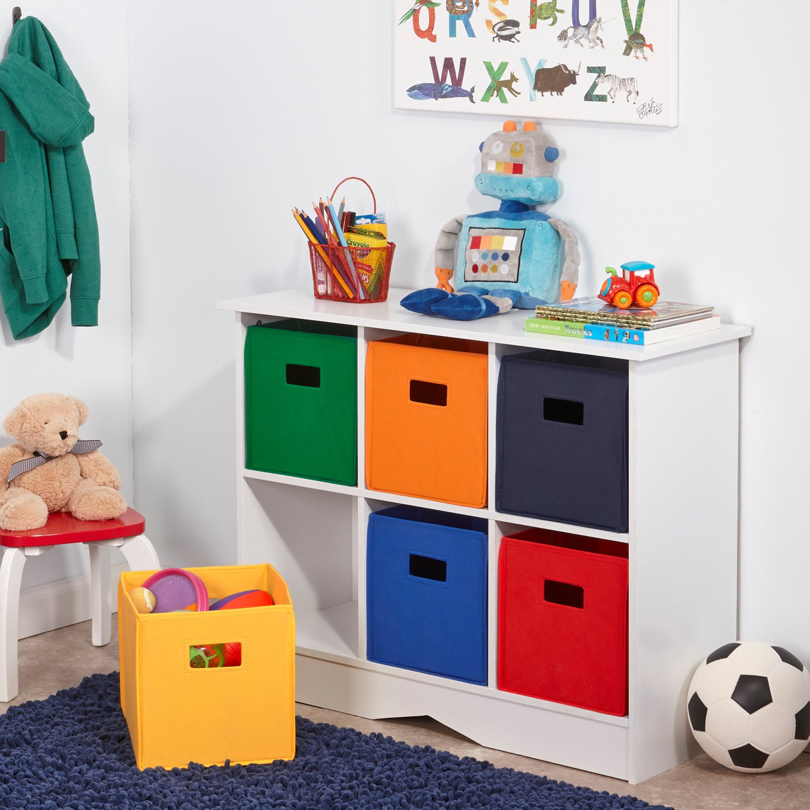 Child Storage Bins
 RiverRidge Kids White Cabinet with 6 Bins Toy Storage at
