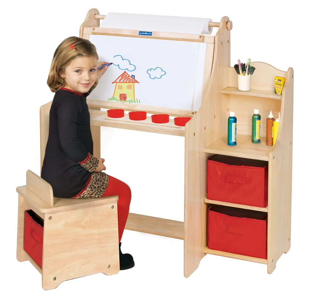 Children Desk With Storage
 Artistic Kids Activity Desk w Stool Storage Bins Paper Roll