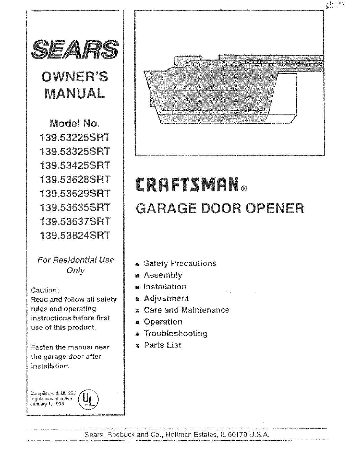 Craftsman Garage Door Opener Manual
 Free User Manuals