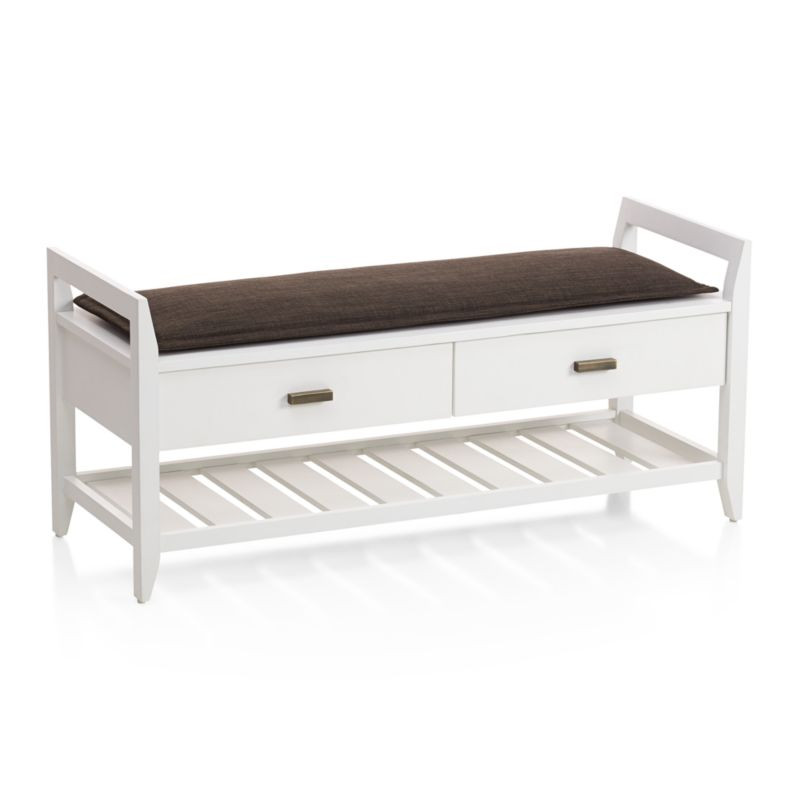 Crate And Barrel Storage Bench
 Boardwalk White Bench with Cushion
