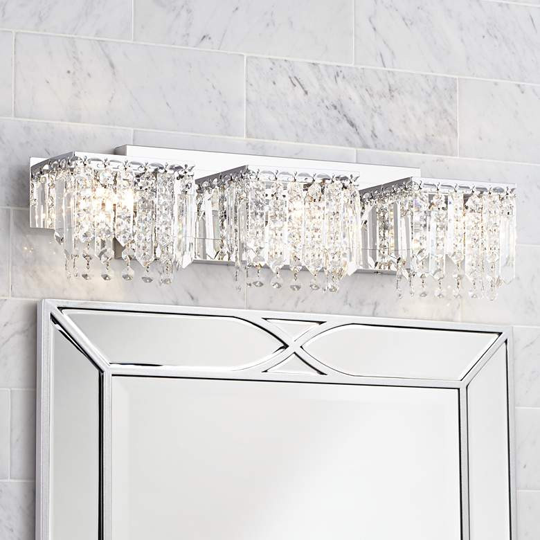 Crystal Bathroom Vanity Lights
 Possini Euro Crystal Strand 25 3 4" Wide Chrome Bath Light