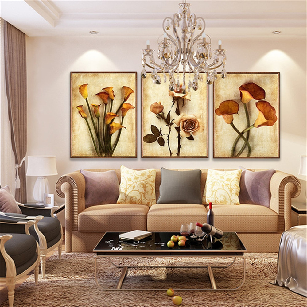 Decorating A Living Room Wall
 Frameless Canvas Art Oil Painting Flower Painting Design