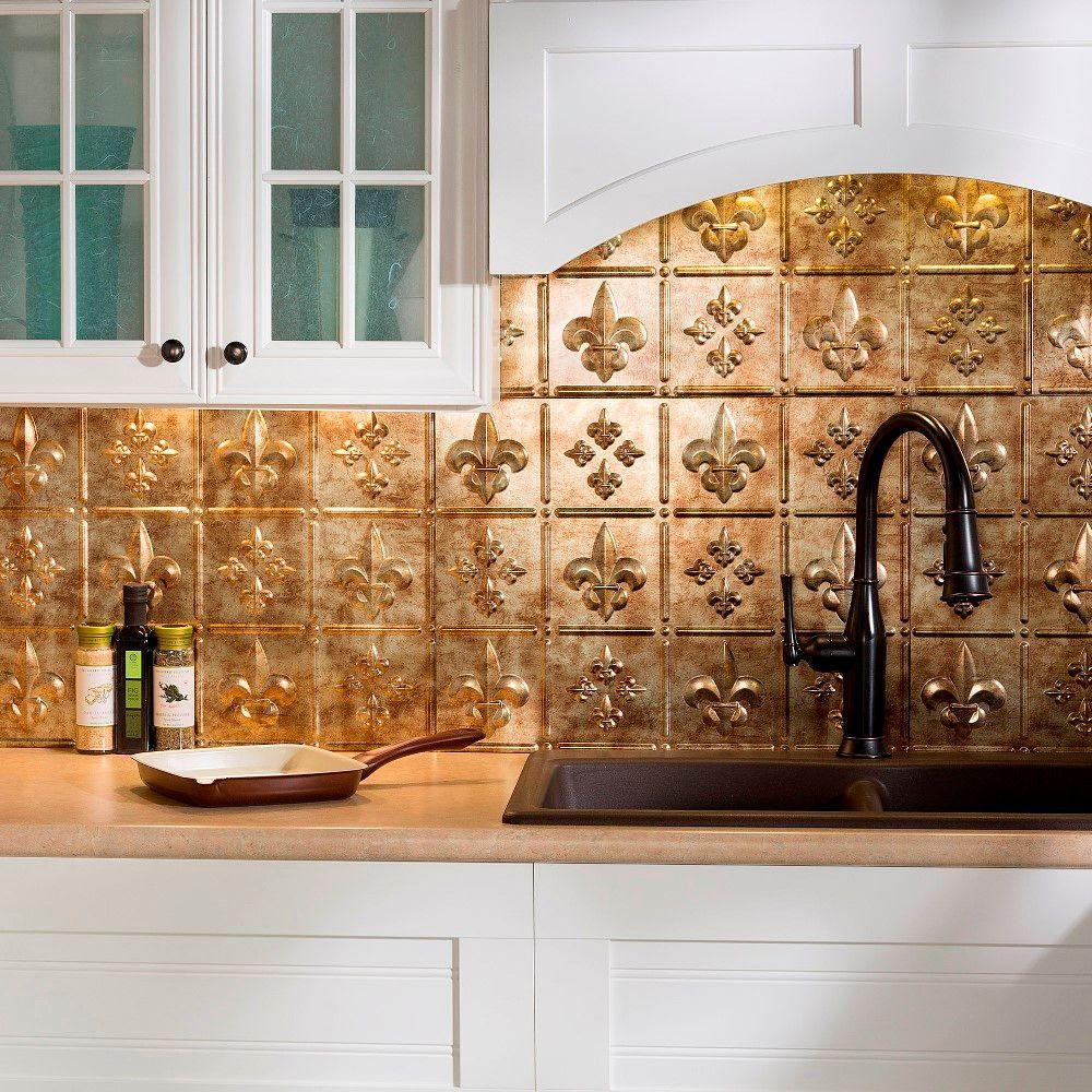 Decorative Kitchen Tiles
 Fasade 24 in x 18 in Fleur de Lis PVC Decorative Tile