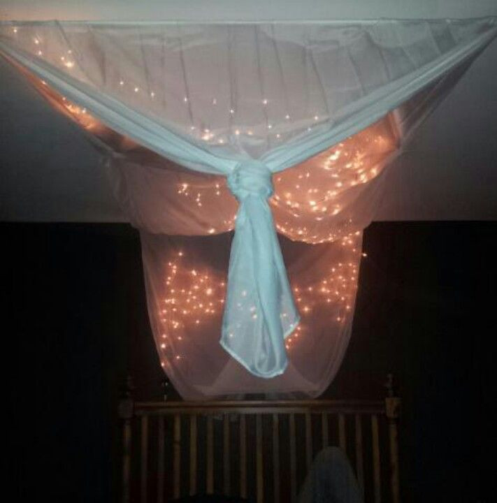 Diy Bedroom Canopy With Lights
 DIY over the bed light canopy