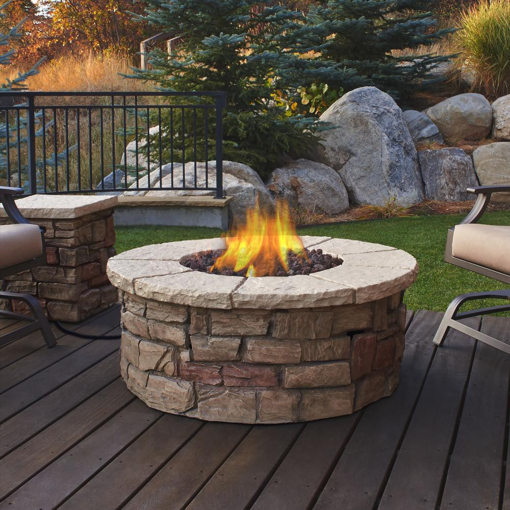 Diy Gas Firepit
 Real Flame Sedona 43 in x 17 in Round Fiber Concrete