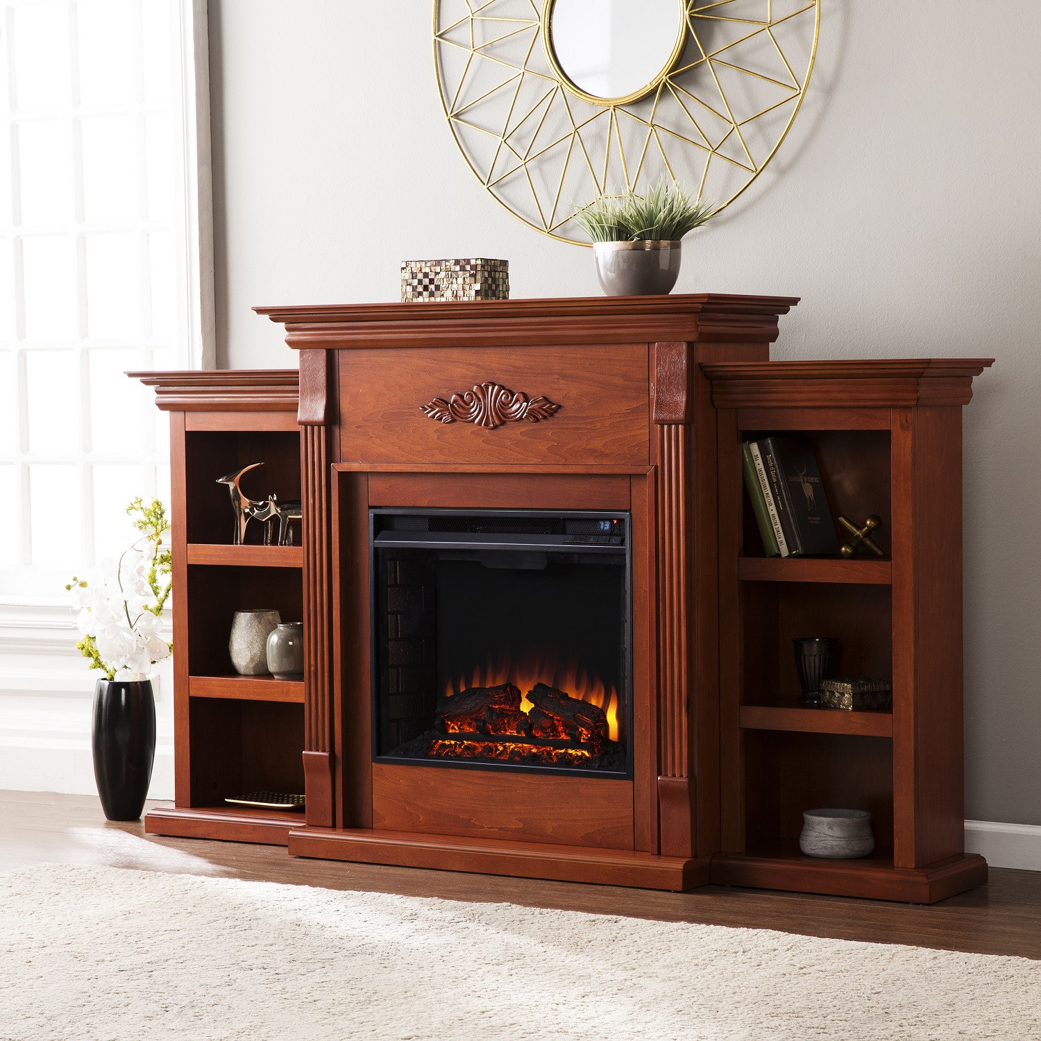 Electric Fireplace Bookcase
 70 25 Tennyson Classic Mahogany Electric Fireplace w