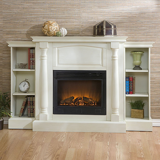 Electric Fireplace Bookcase
 Grenoble White Bookcase Electric Fireplace with Remote