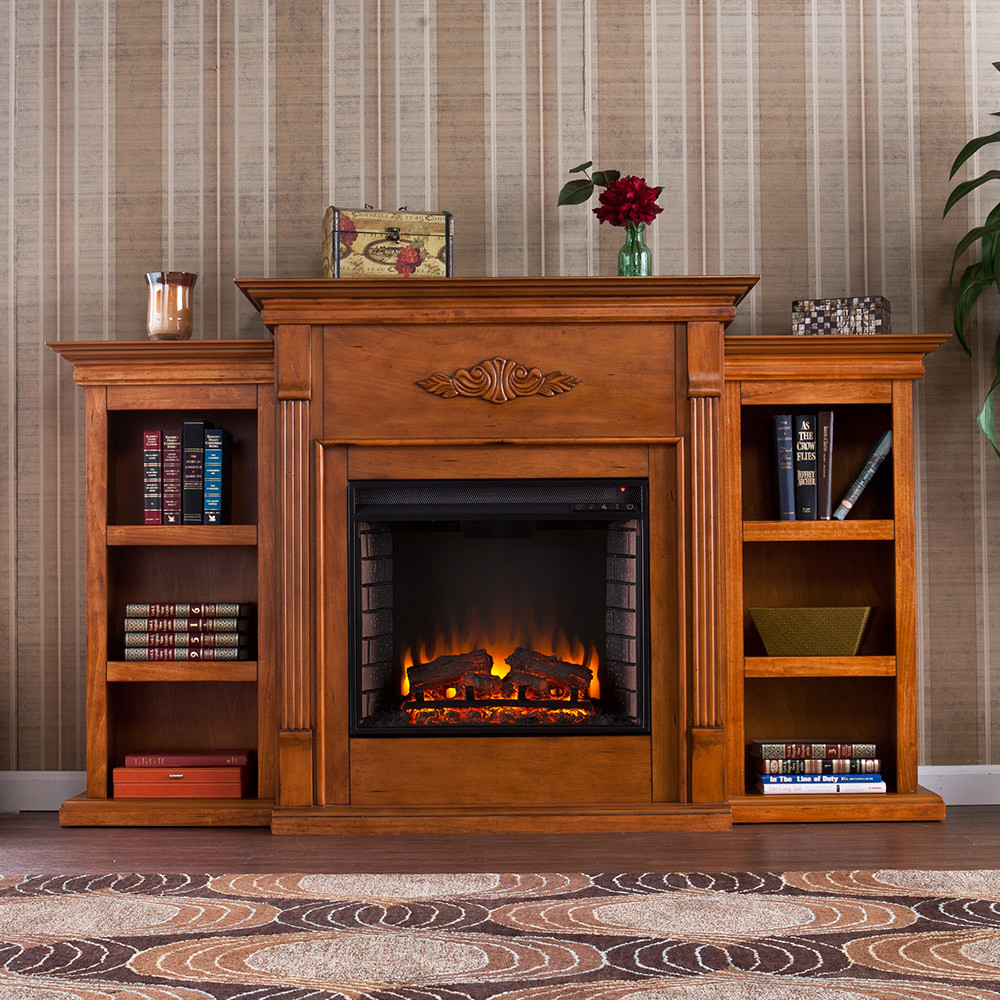 Electric Fireplace Bookshelf
 Tennyson Glazed Pine Electric Fireplace Package w Bookc