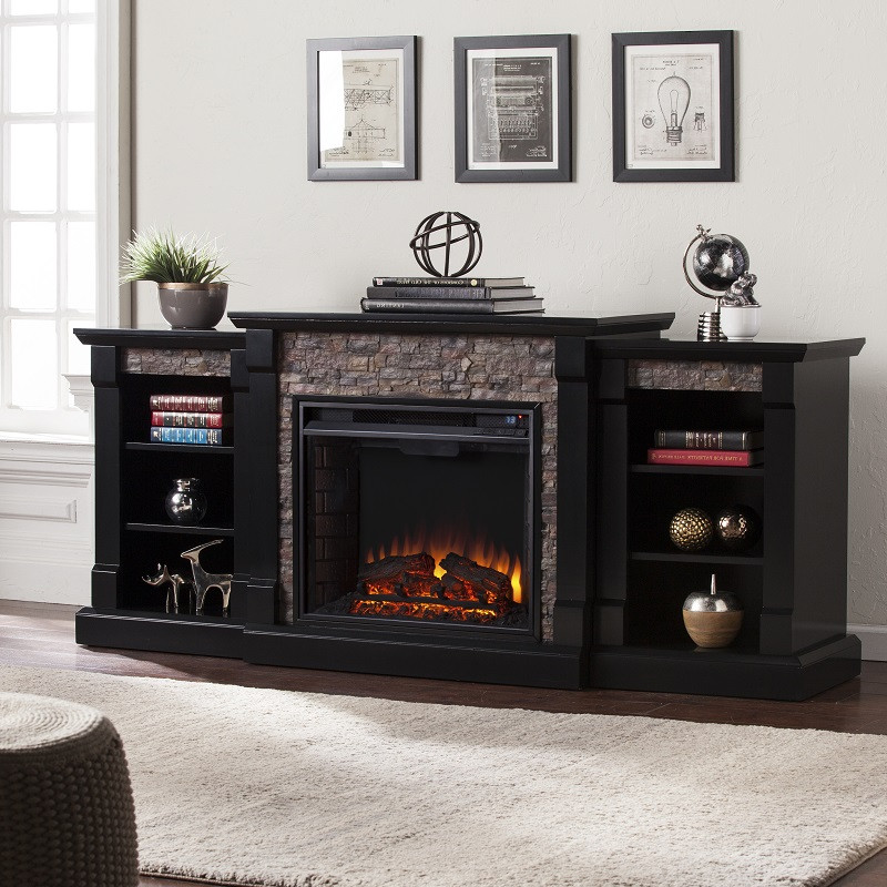 Electric Fireplace Bookshelf
 71 75" Gallatin Faux Stone Electric Fireplace w Bookcases