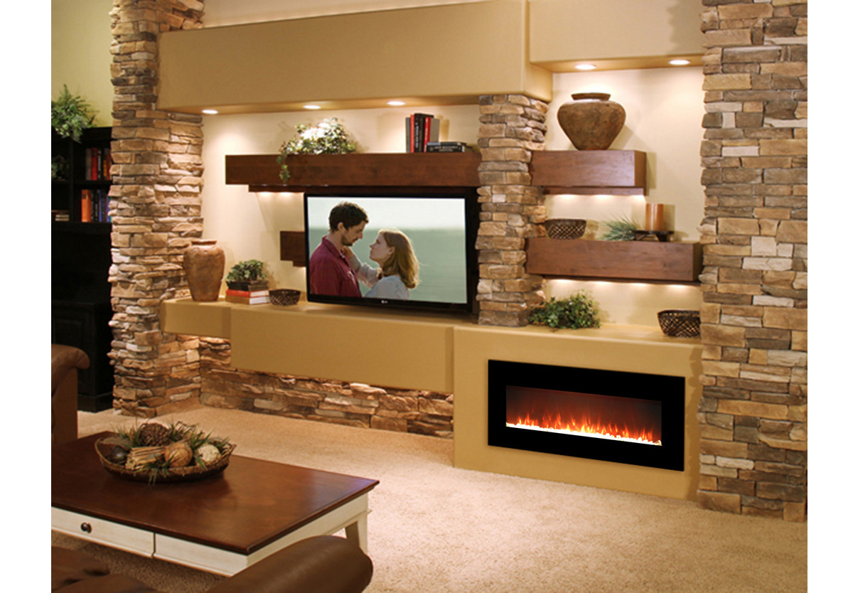 Electric Fireplace Walls
 Es 50 Inch Crystal Electric Wall Mounted Fireplace Black