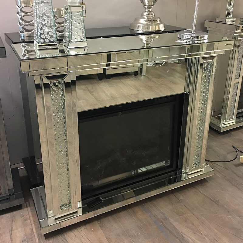 Electric Fireplace With Crystals
 Floating Crystal Mirrored Electric Fireplace
