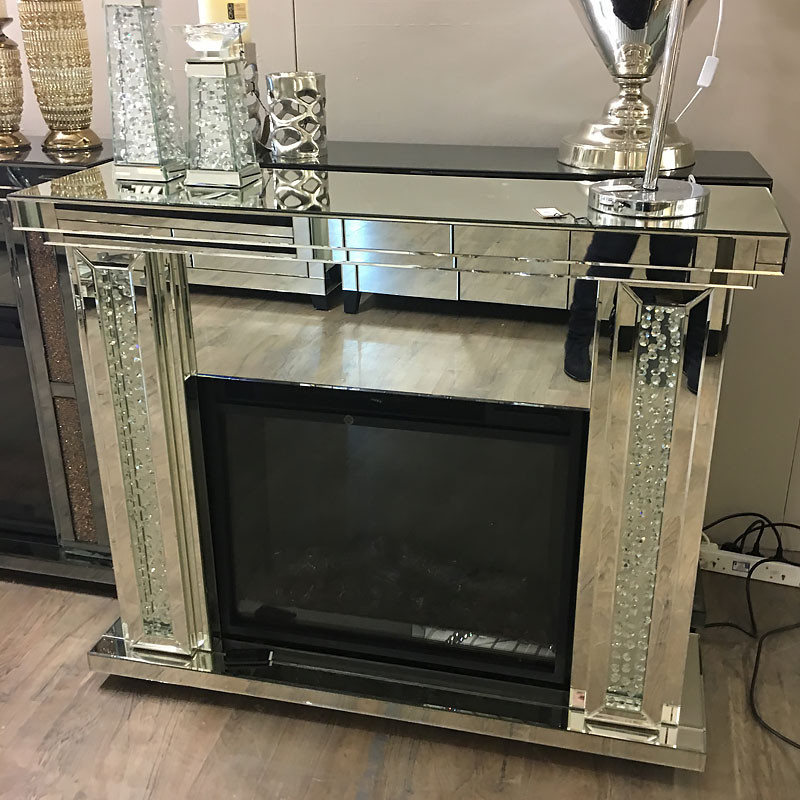 Electric Fireplace With Crystals
 Floating Crystal Mirrored Electric Fireplace