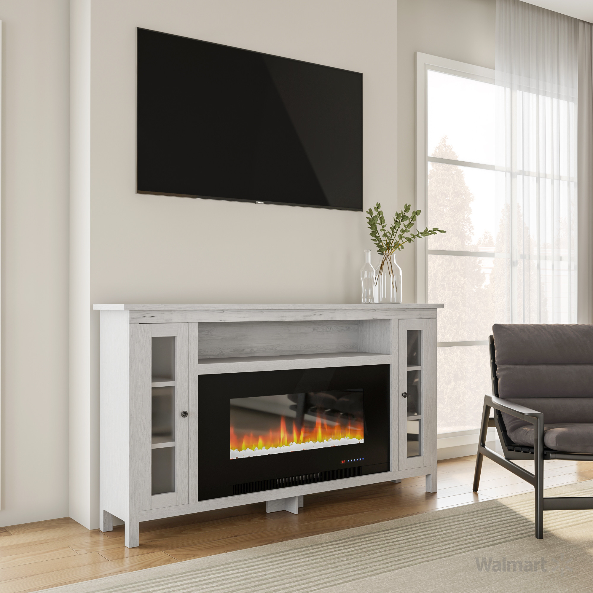 Electric Fireplace With Crystals
 Cambridge Somerset 70 In White Electric Fireplace TV
