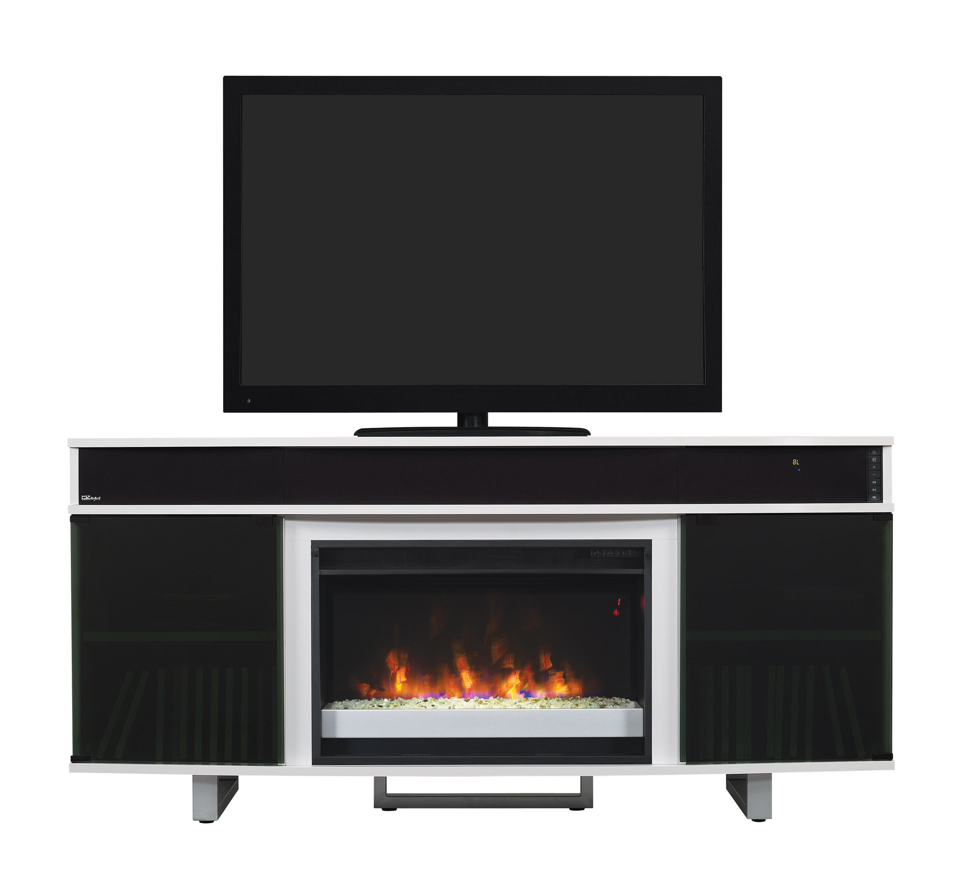 Electric Fireplace With Speakers
 64" New Enterprise White Infrared Media Electric Fireplace