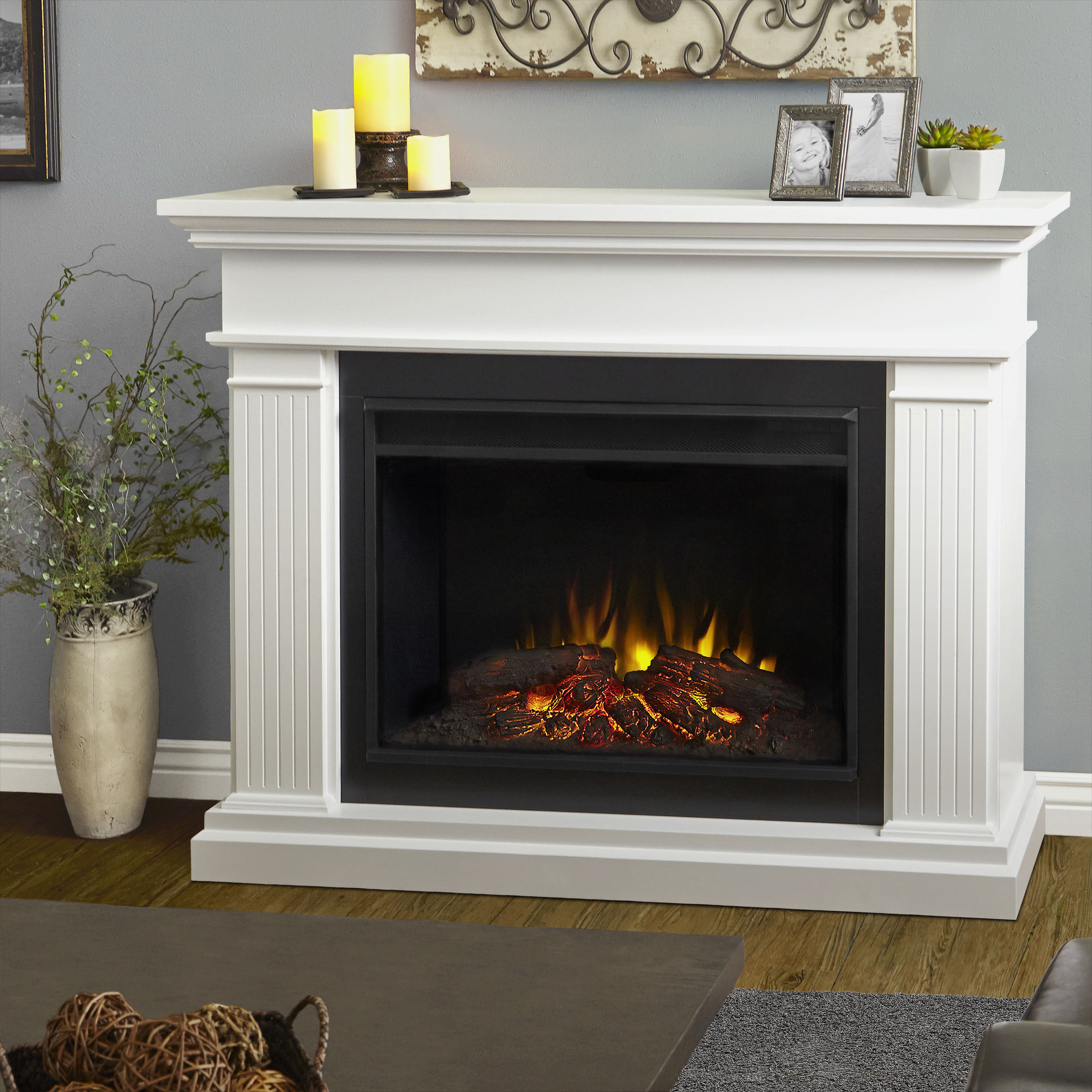 Electric Flame Fireplace
 55 5" Kennedy Grand White Electric Fireplace
