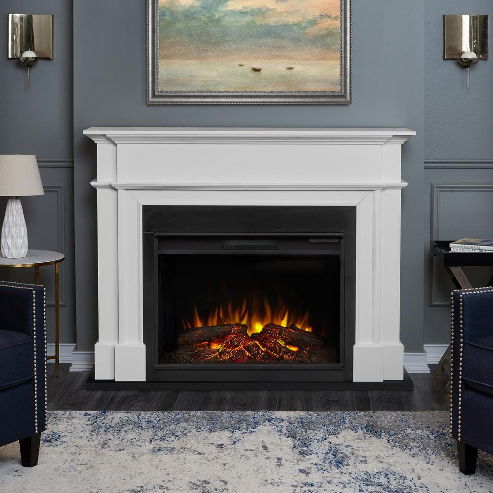 Electric Flame Fireplace
 Real Flame Harlan Grand 55 in Electric Fireplace in White