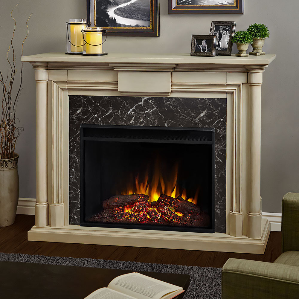 Electric Flame Fireplace
 Real Flame Maxwell Grand Whitewash Infrared Fireplace