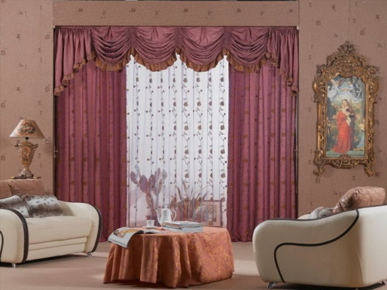 red elegant living room curtains