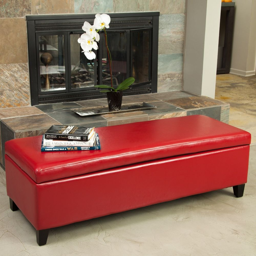 Elegant Storage Bench
 Elegant Sleek Design Red Leather Storage Ottoman Bench