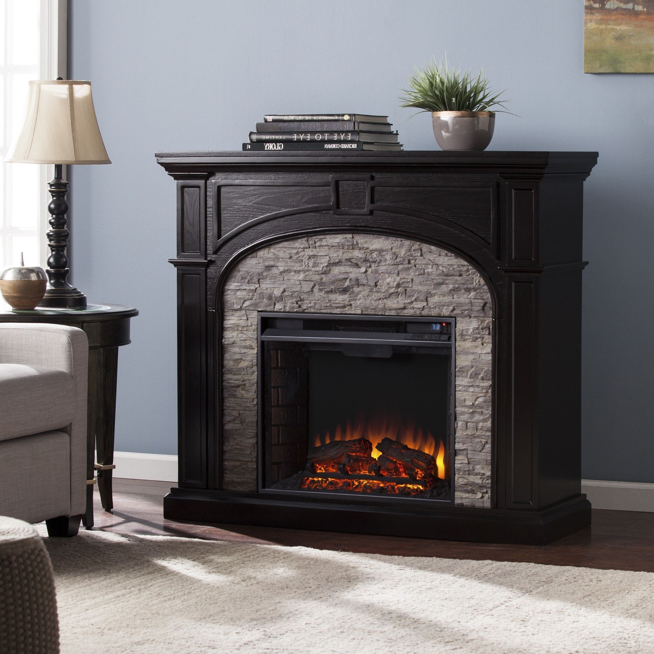 Fake Electric Fireplace
 Harper Blvd Kelley Ebony and Gray Stacked Faux Stone