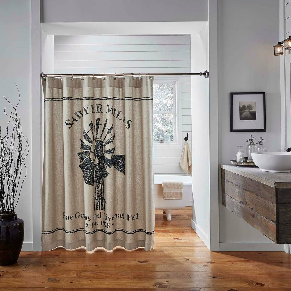 Farmhouse Bathroom Shower Curtain
 VHC Brands Farmhouse Bath Sawyer Mill Tan Shower Curtain