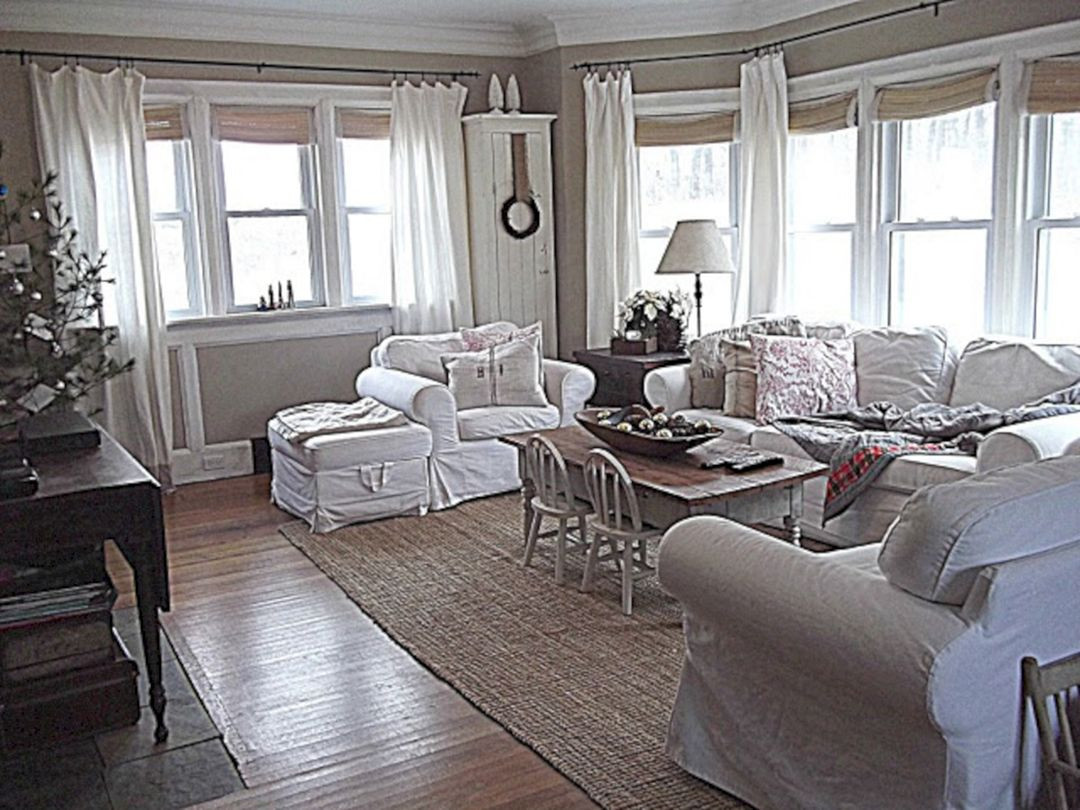 farmhouse living room curtains white