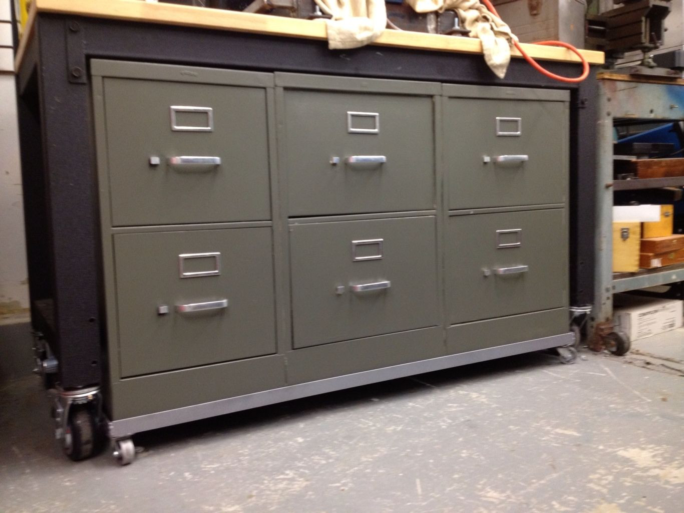 File Cabinet Storage Bench
 Filing Cabinets modified into tool cabinet rolling work