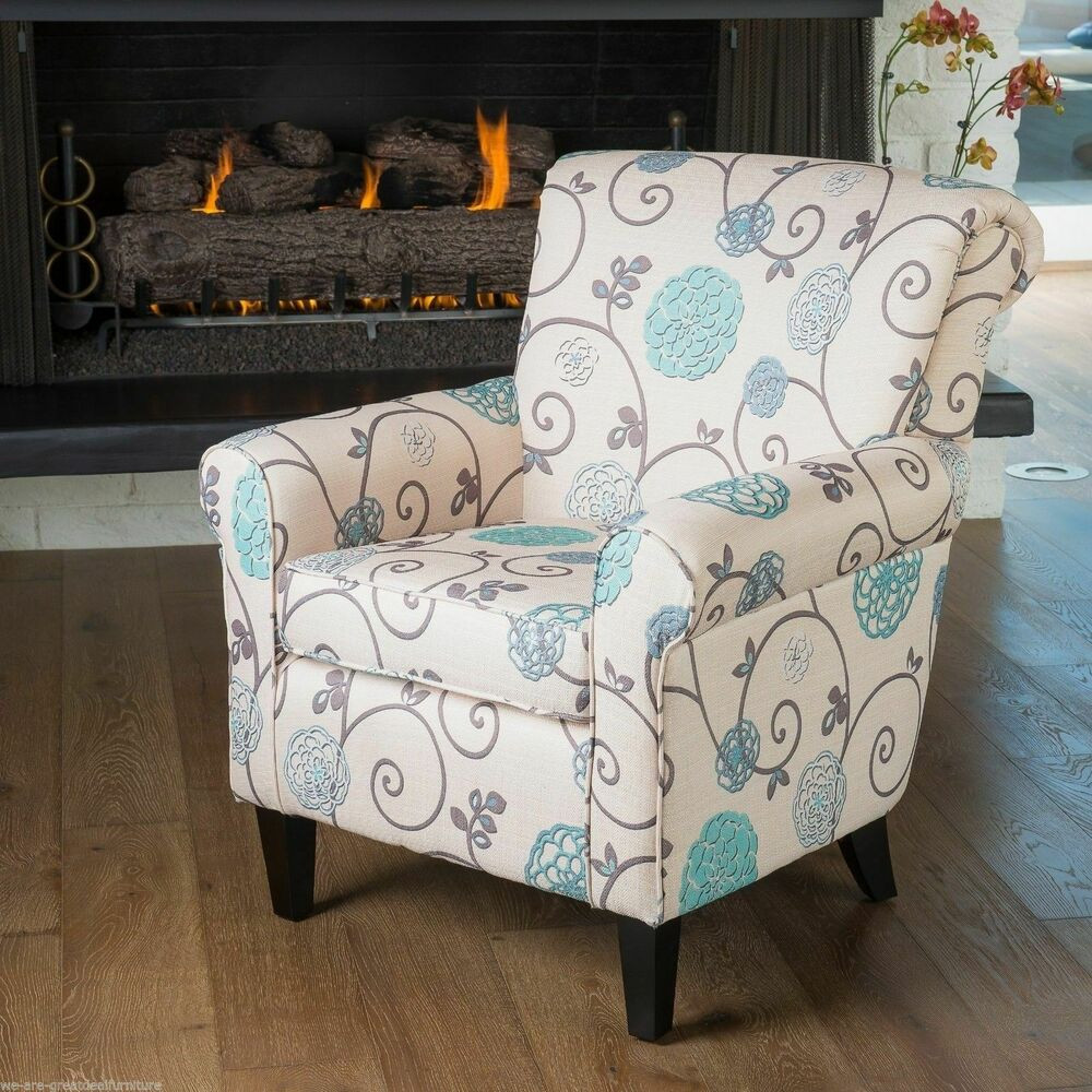 Floral Living Room Chairs
 Elegant Design Linen Upholstered Club Chair w Floral