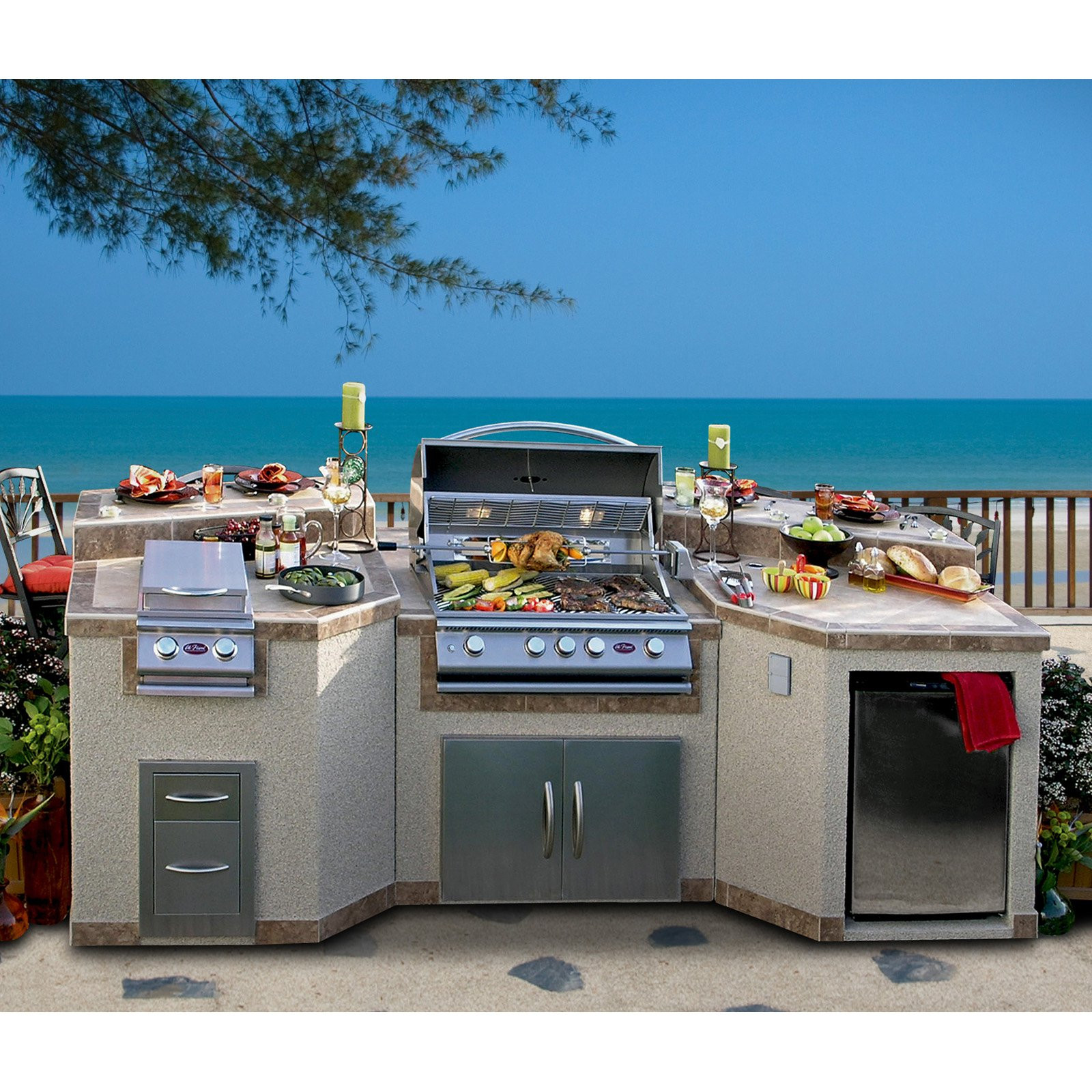 Gas Grill For Outdoor Kitchen
 Cal Flame 3 Piece Island with 4 Burner Natural Gas BBQ
