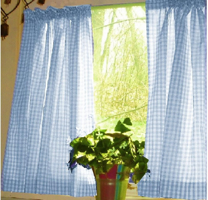 Gingham Kitchen Curtains
 Blue Gingham Kitchen Café Curtain unlined or with white