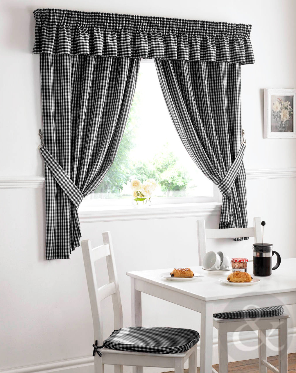 Gingham Kitchen Curtains
 Gingham Check Kitchen Curtains Ready Made Pencil Pleat Net