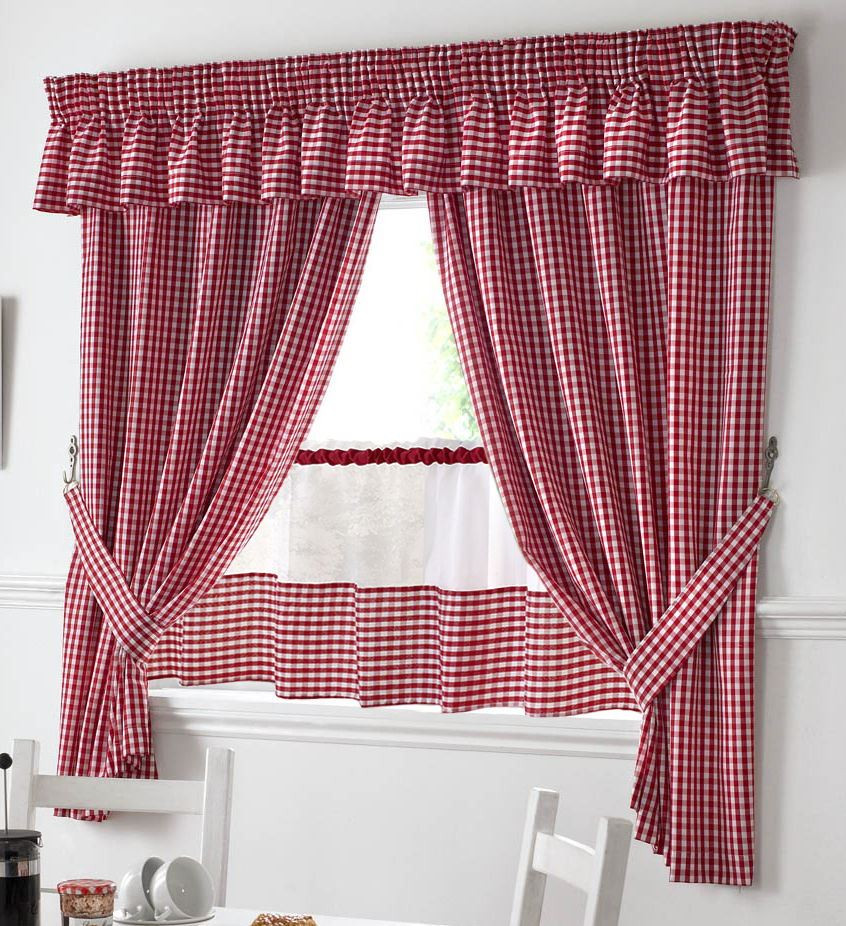 Gingham Kitchen Curtains
 RED AND WHITE GINGHAM KITCHEN CURTAINS PELMET & 18” CAFE