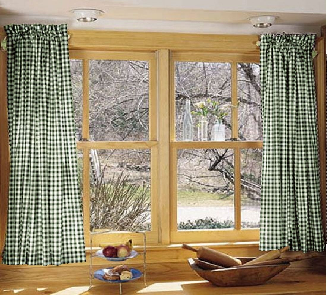 Gingham Kitchen Curtains
 Hunter Green and White Gingham Kitchen Cafe Curtains