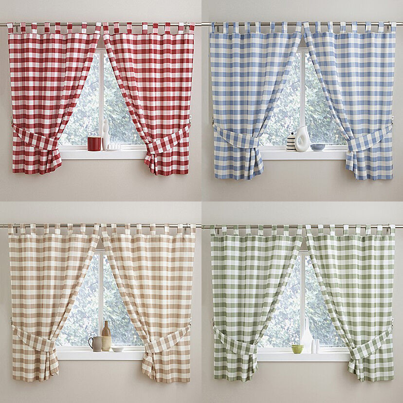 Gingham Kitchen Curtains
 PAIR OF FANTASTIC CHAMONIX GINGHAM CHECK KITCHEN CURTAINS
