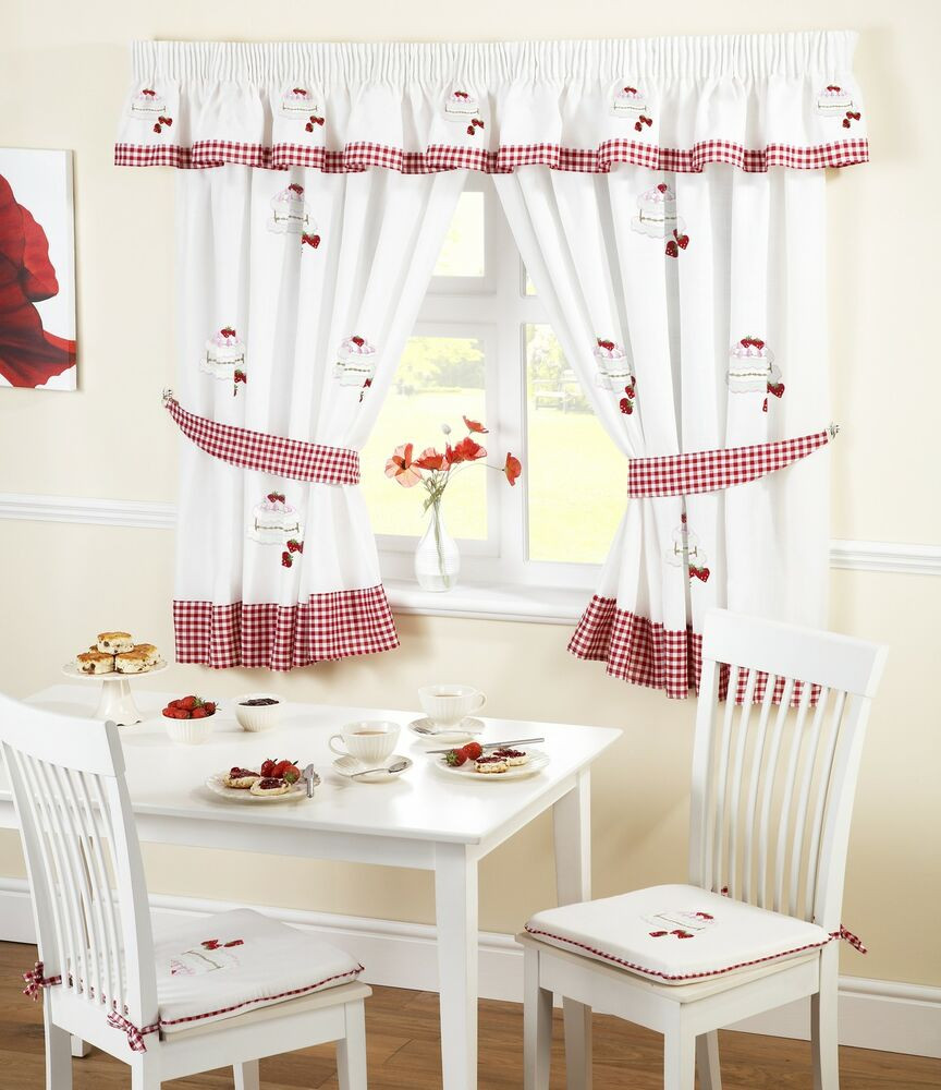 Gingham Kitchen Curtains
 STRAWBERRY SURPRISE RED GINGHAM EMBROIDERED KITCHEN
