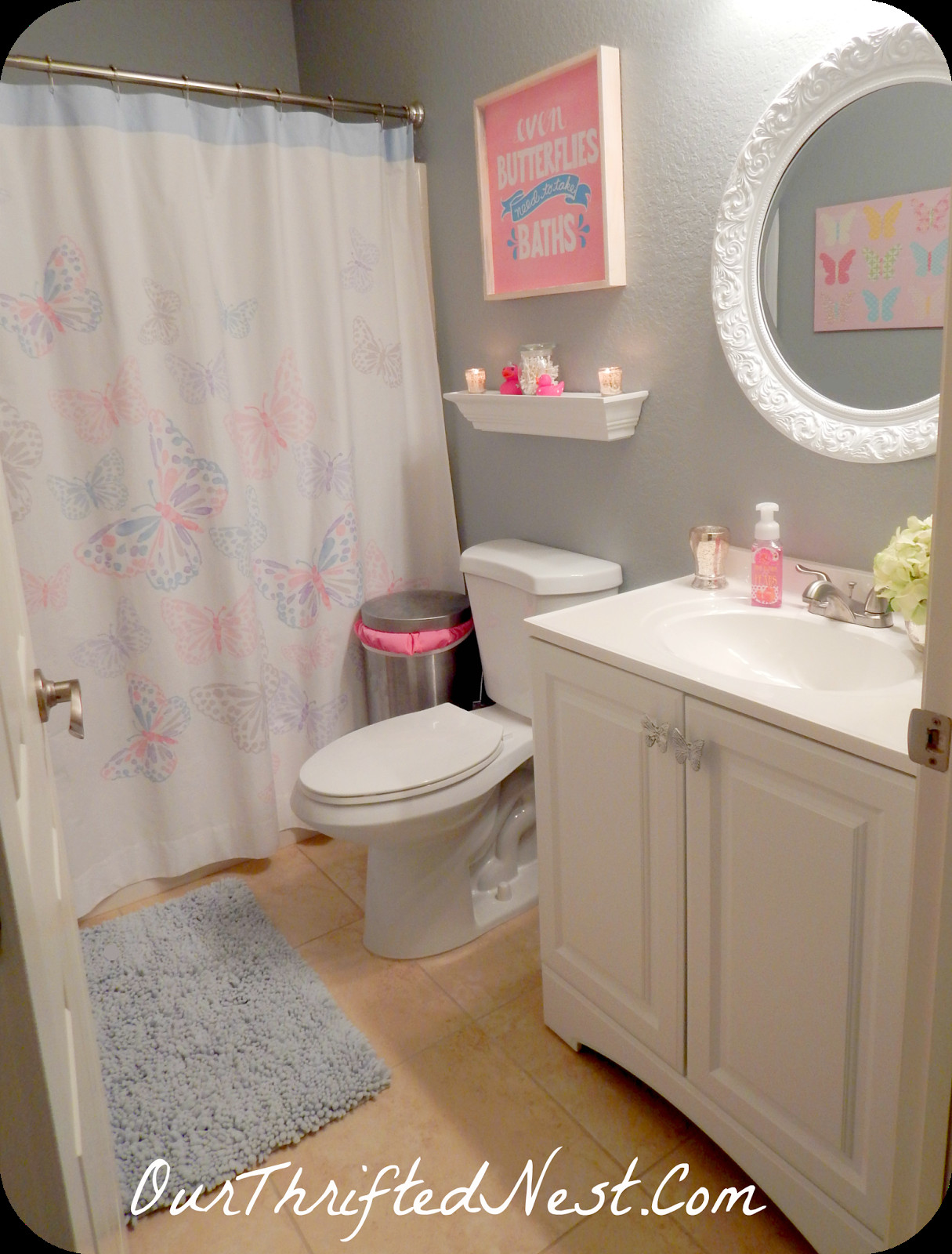 Girls Bathroom Decor
 Bathroom Decor Small Little s Girl s Butterfly Pink Gray