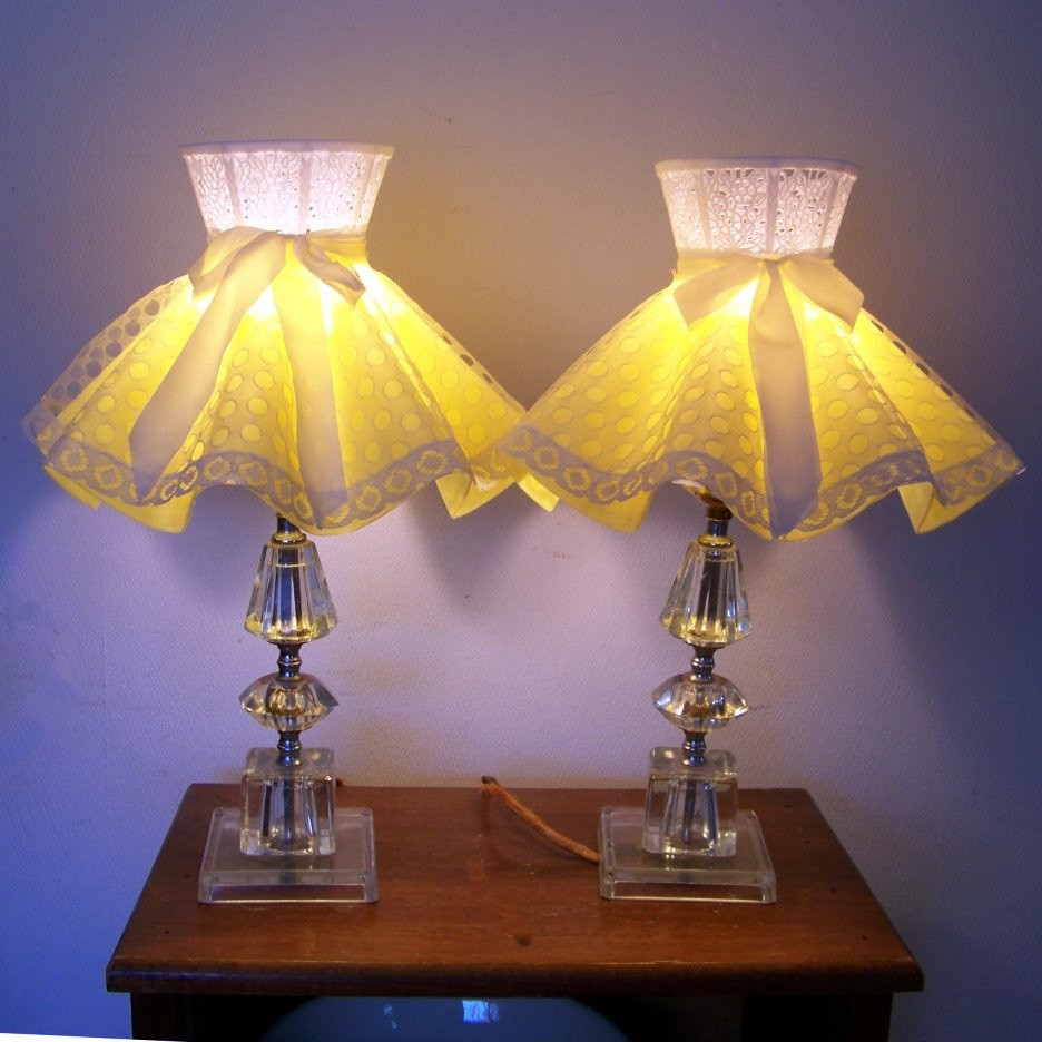 Girls Bedroom Lamp
 50s pair glass table lamps yellow lace shades girls bedroom