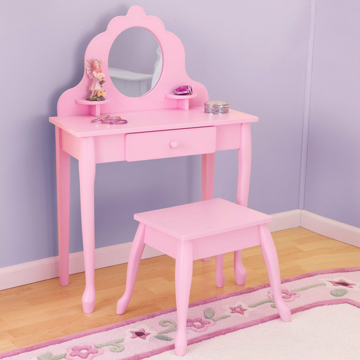 Girls Bedroom Vanity
 Kids Vanity Set Pink Girls Table Stool Mirror Bedroom Wood