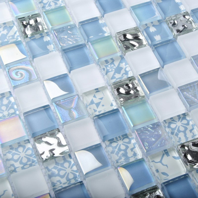 Glass Mosaic Bathroom Tiles
 TST Crystal Glass Tiles Blue Glass Mosaic Tile Iridescent