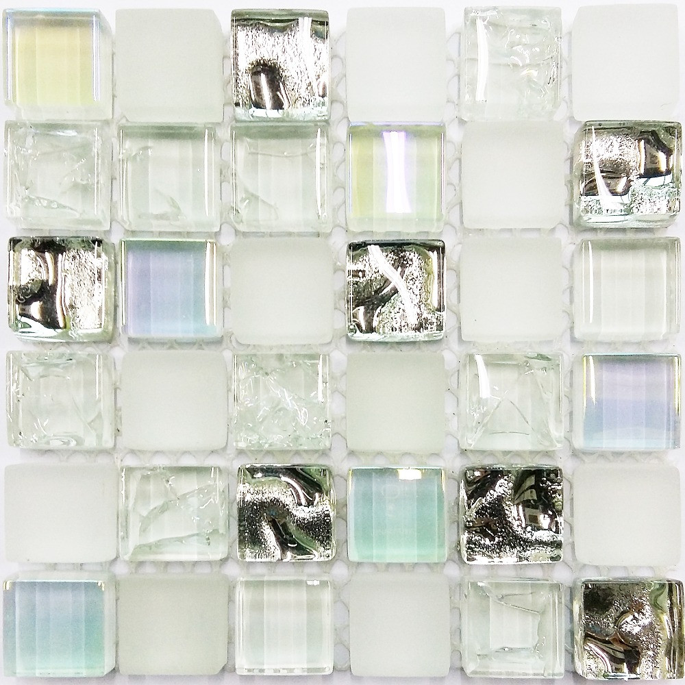 Glass Mosaic Bathroom Tiles
 GLASS TILE SAMPLE Ice White Iridescent Aqua Glass Tile