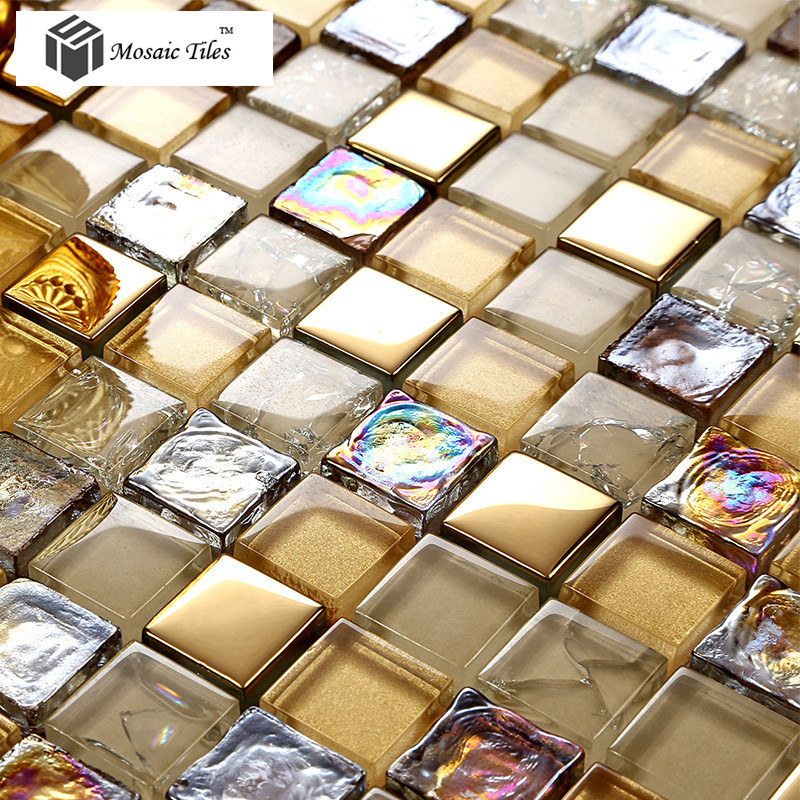 Glass Mosaic Bathroom Tiles
 TST Crystal Glass Mosaic Tile iridescent Golden Glass Tile