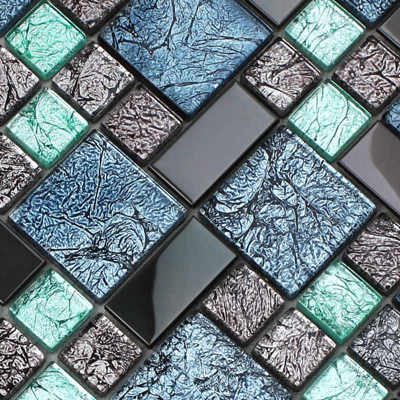 Glass Mosaic Bathroom Tiles
 Crystal Glass Tile Backsplash Black Stainless Steel with