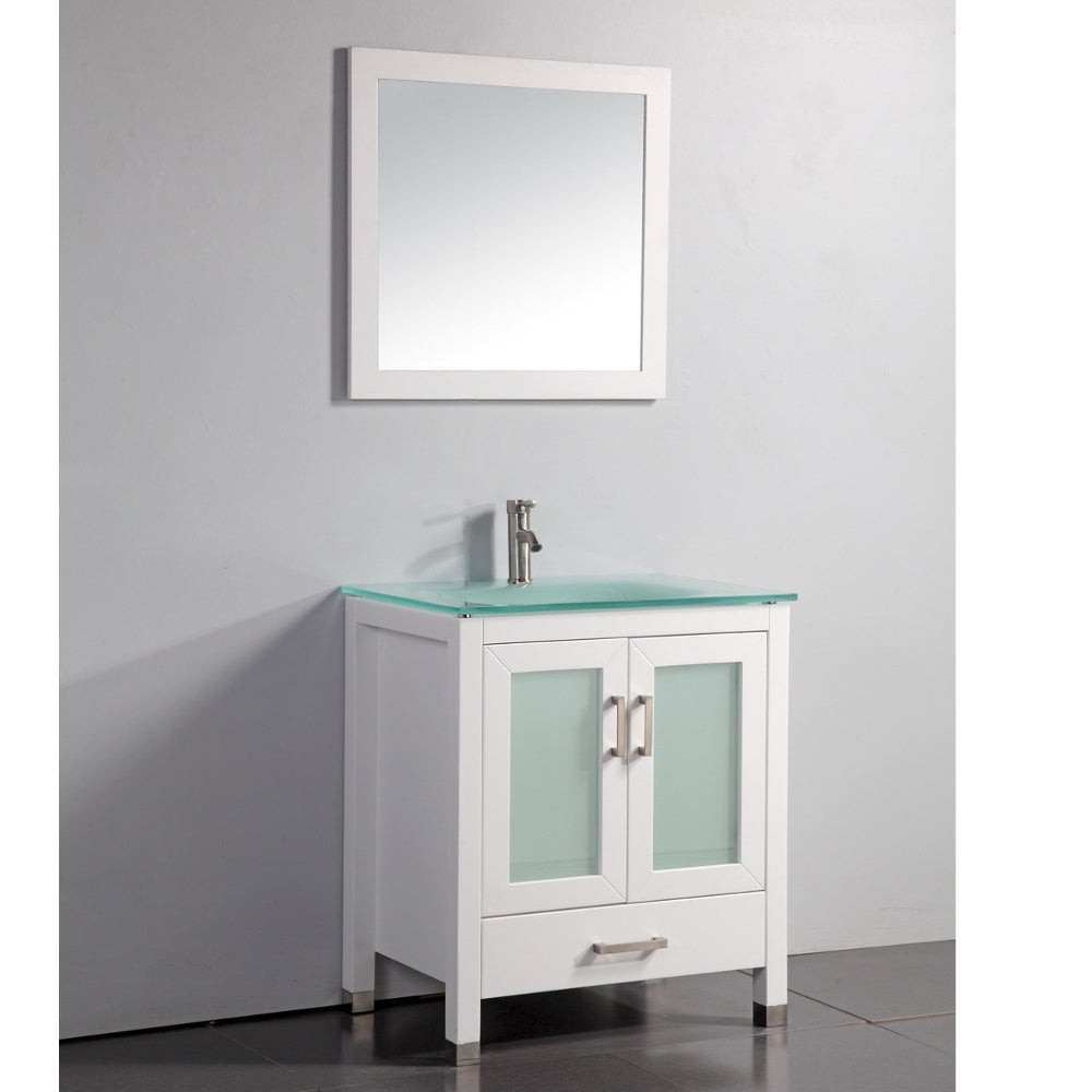Glass Top Bathroom Vanity
 Tempered Glass Top White 30 inch Bathroom Vanity with