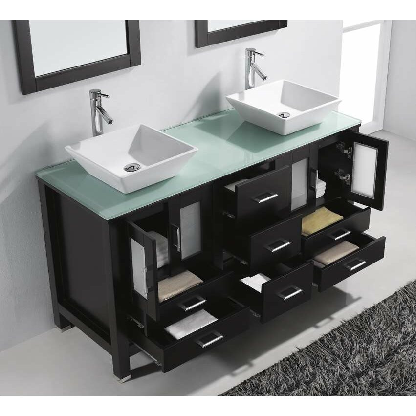 Glass Top Bathroom Vanity
 Bradford 60" Double Bathroom Vanity Set with Glass Top and