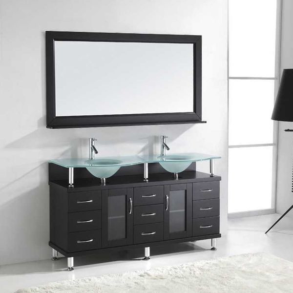 Glass Top Bathroom Vanity
 Virtu USA Vincente 60 inch Frosted Glass Top Double