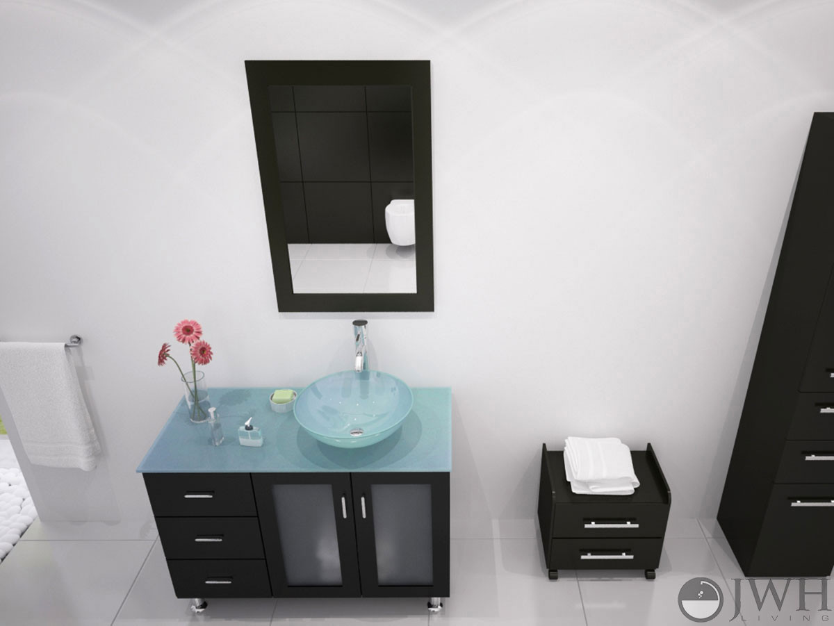 Glass Top Bathroom Vanity
 39" Lune Vanity with Green Glass Top and Bowl Espresso