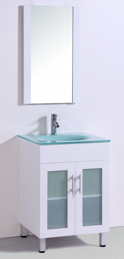 Glass Top Bathroom Vanity
 24 Inch Single Sink Bathroom Vanity in White with a