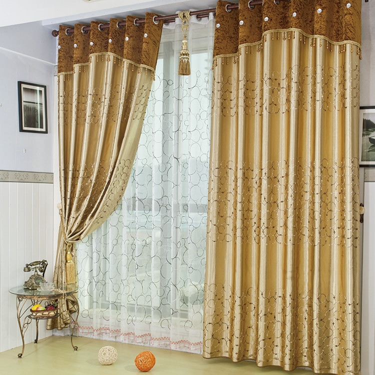 Gold Curtains Living Room
 Gold embroidered gauze window full blackout curtains