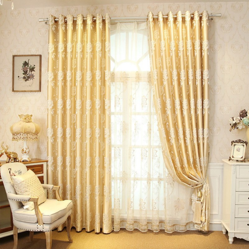 Gold Curtains Living Room
 Luxury Gold Curtains Jacquard Tulle for Living Room Cloth